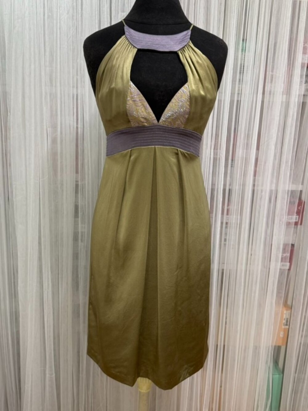 Nicole Miller Collection 100% Silk Halter Dress Women's Size 6 Y2K Colorblock